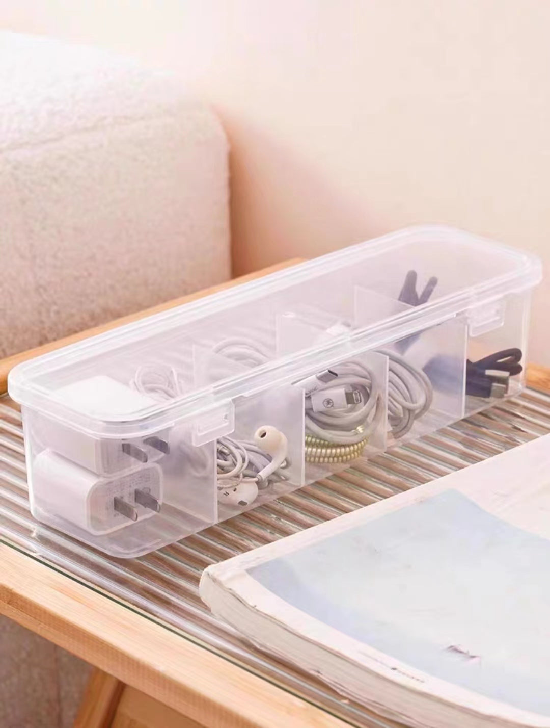 Dust Proof with Cover Multifunctional Transparent Cable Storage Box to Keep Wires Organized