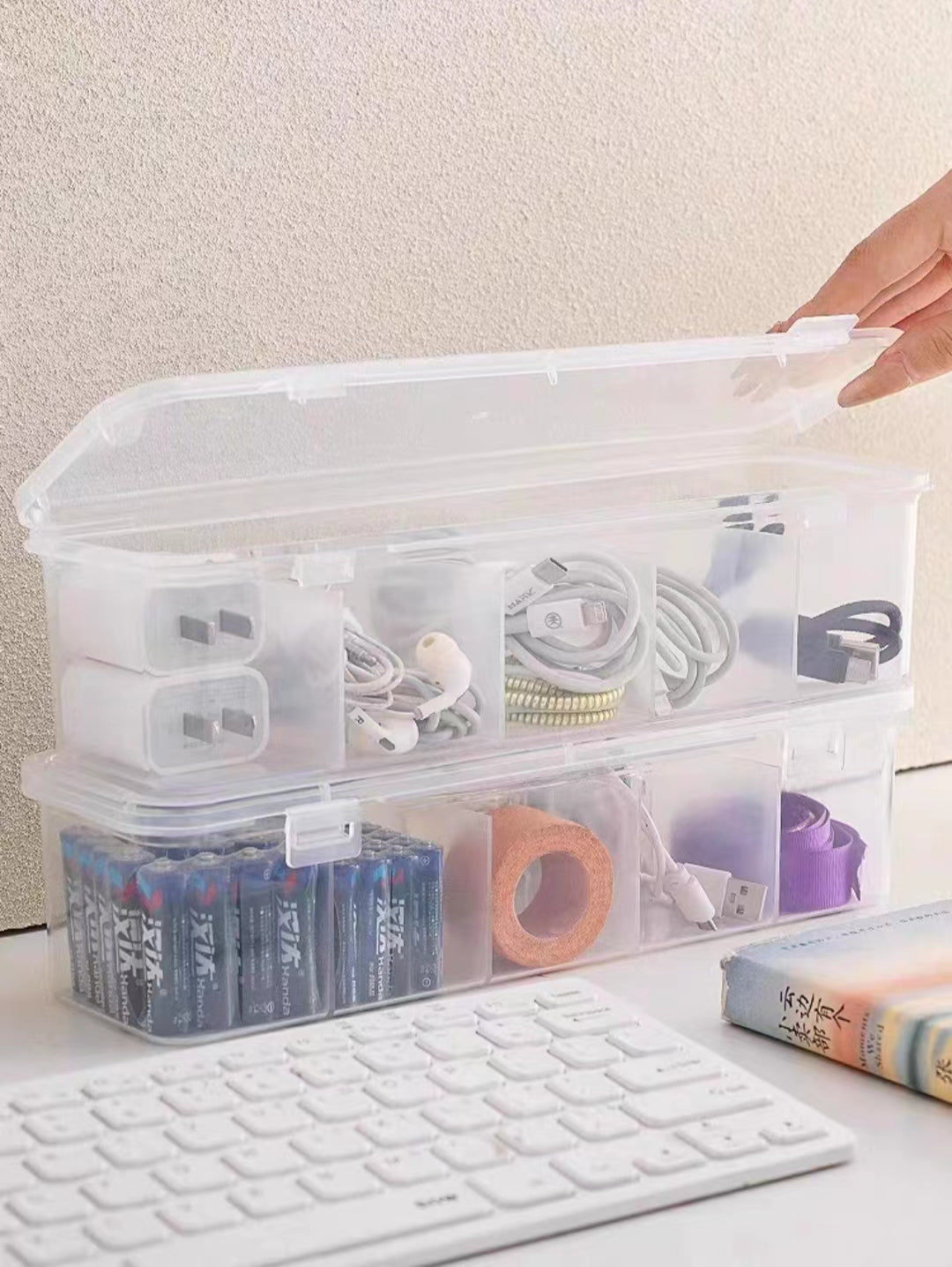 Dust Proof with Cover Multifunctional Transparent Cable Storage Box to Keep Wires Organized