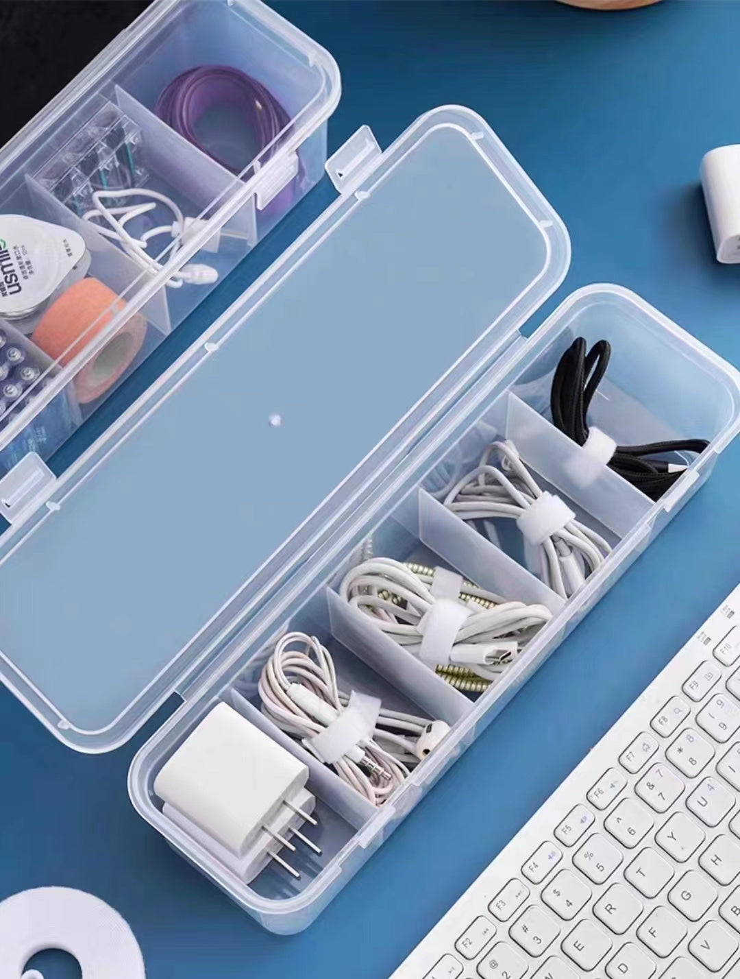 Dust Proof with Cover Multifunctional Transparent Cable Storage Box to Keep Wires Organized