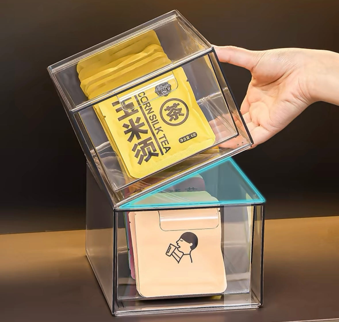 Tea bag storage box office tea room coffee snacks acrylic display stand desktop tea set tea storage box