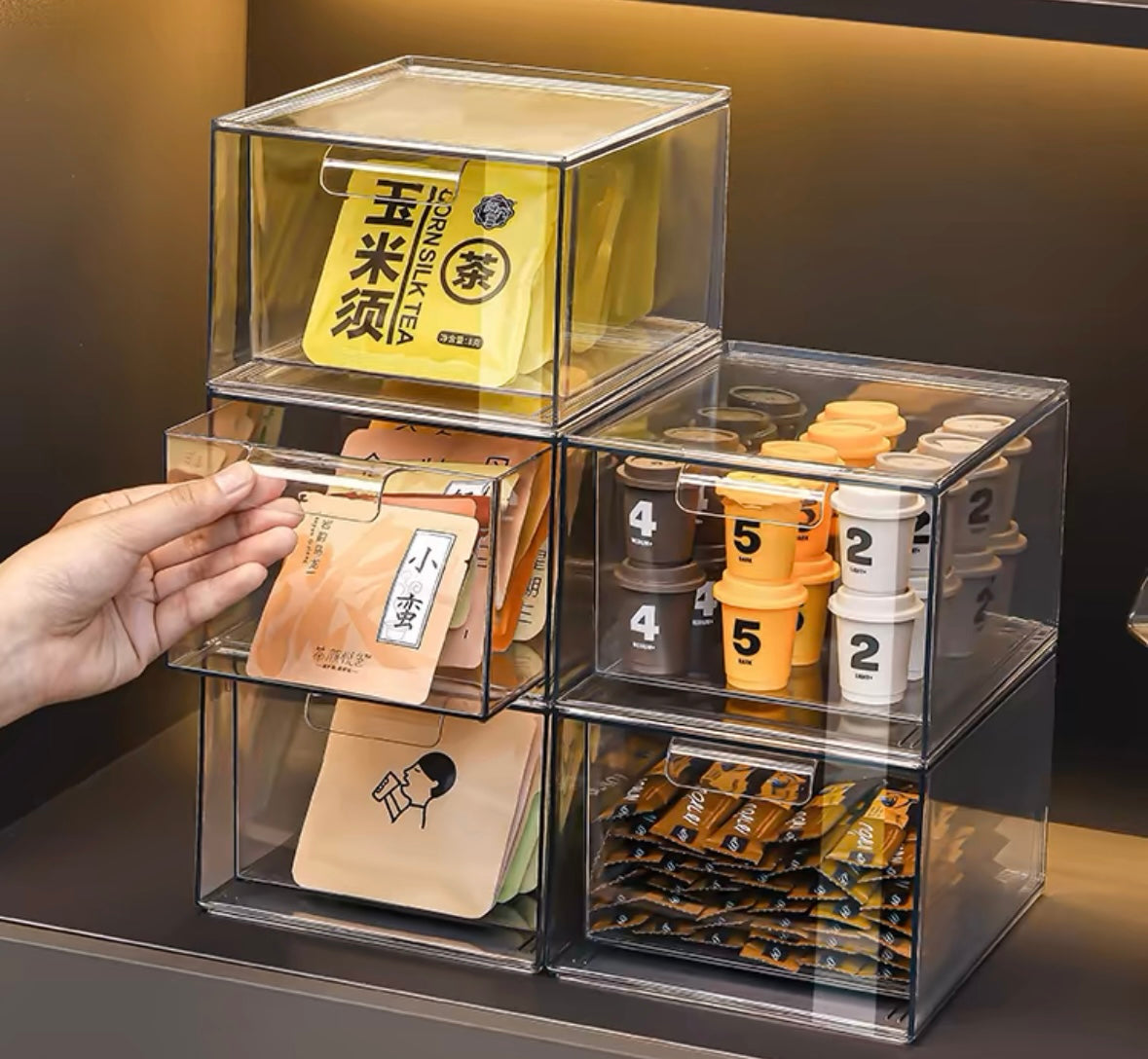 Tea bag storage box office tea room coffee snacks acrylic display stand desktop tea set tea storage box