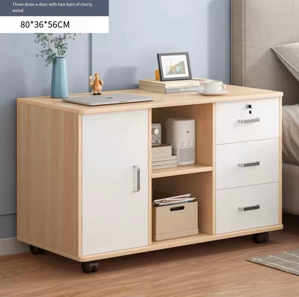 pvc Bedside table rental room with lock and wheels simple modern home bedroom storage cabinet bedside storage rack small cabinet