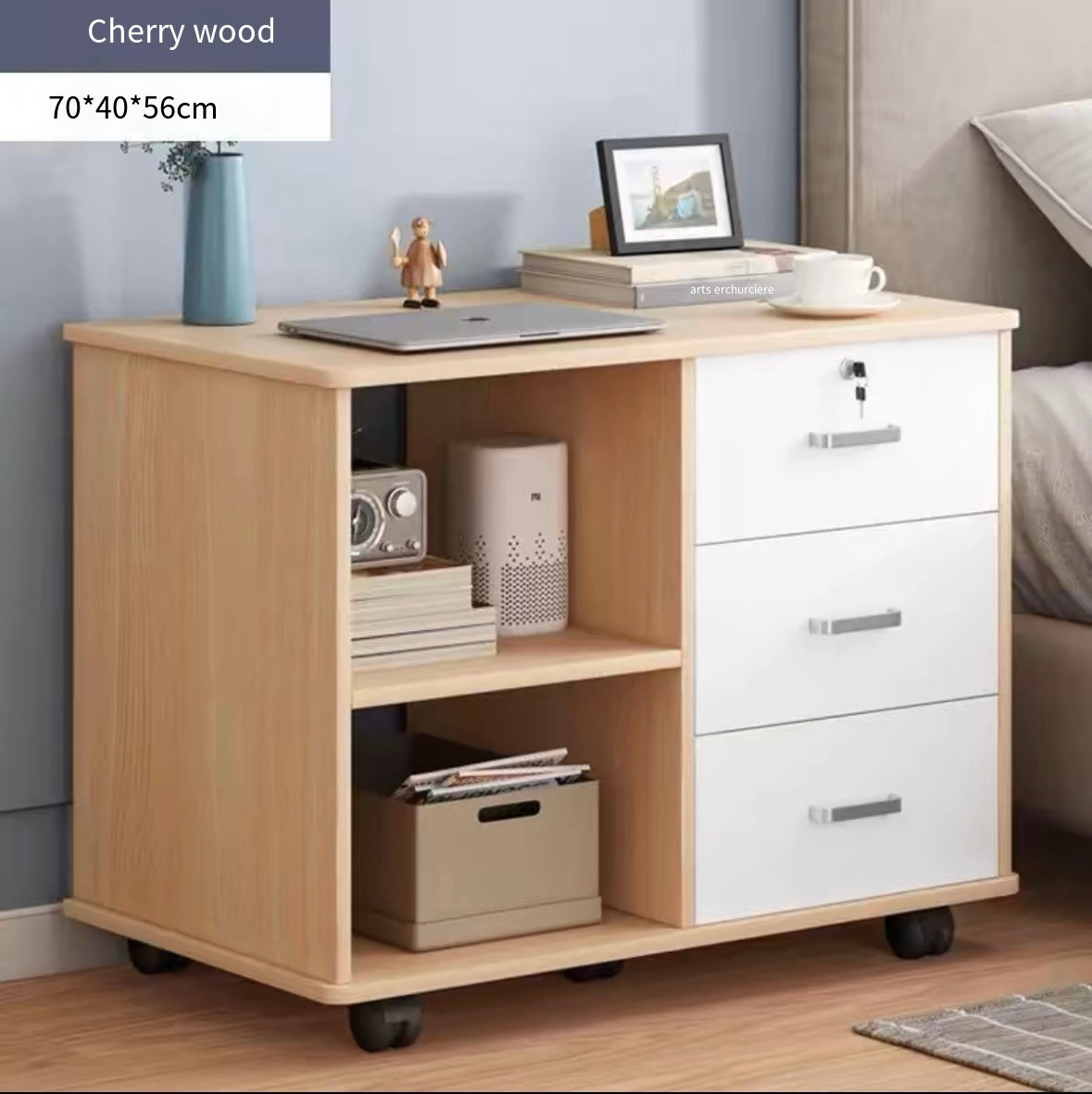 pvc Bedside table rental room with lock and wheels simple modern home bedroom storage cabinet bedside storage rack small cabinet