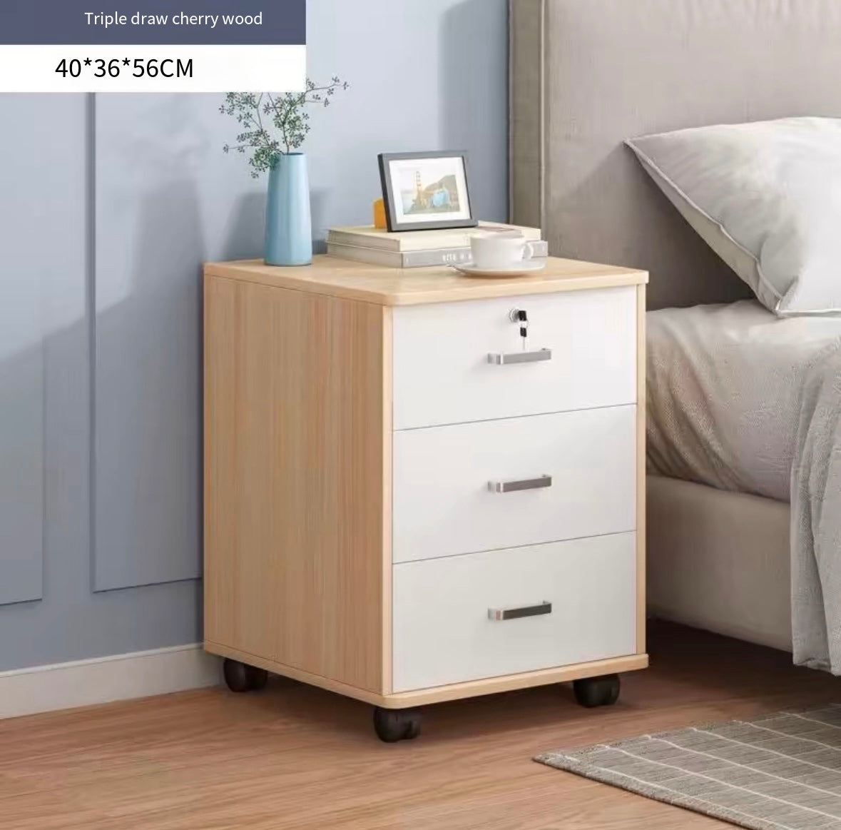 pvc Bedside table rental room with lock and wheels simple modern home bedroom storage cabinet bedside storage rack small cabinet