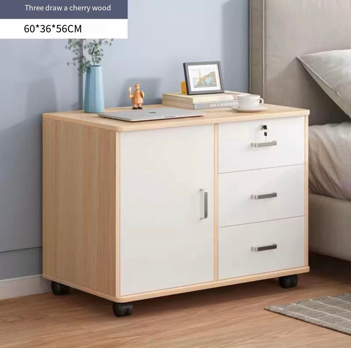 pvc Bedside table rental room with lock and wheels simple modern home bedroom storage cabinet bedside storage rack small cabinet