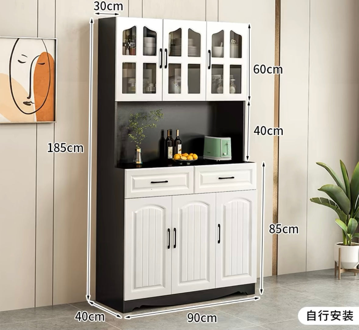 pvc Dining kitchen side cabinet custom-made light luxury simple modern walnut living room wall multi-functional storage cabinet side cabinet storage