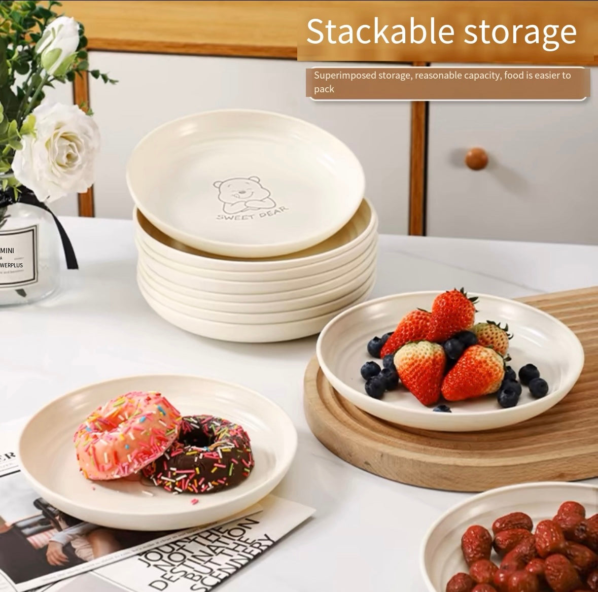 Plastic round plate household 2024 new dinner plate dish plate high-grade breakfast plate high temperature resistant cake snack plate